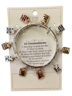 Icon Collection 10 Commandments Tri-Tone Stretch Charm Bracelet (NWT)